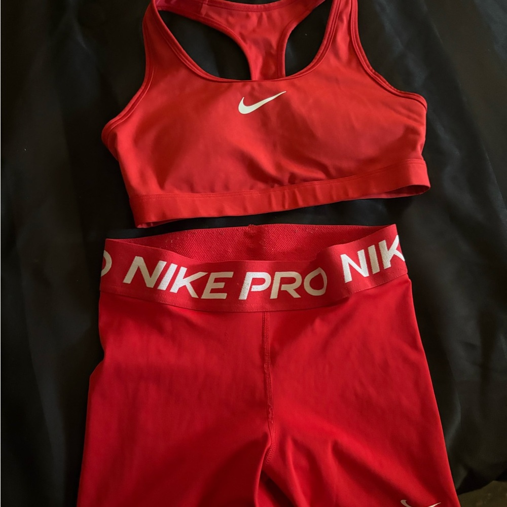 Nike Red Sports Bra and Shorts Set